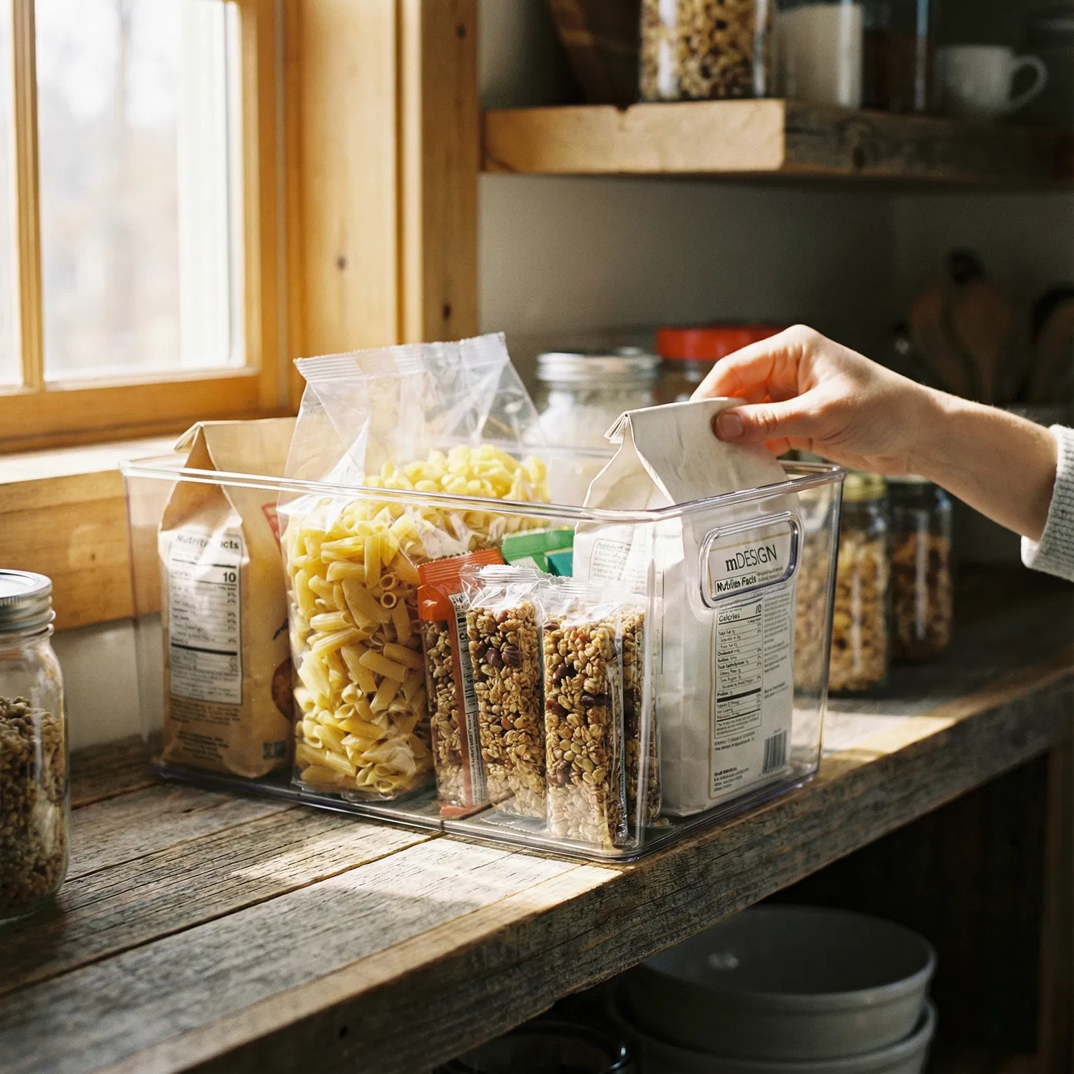 mDesign Plastic Food Storage Container Bin with Handles for Kitchen 3